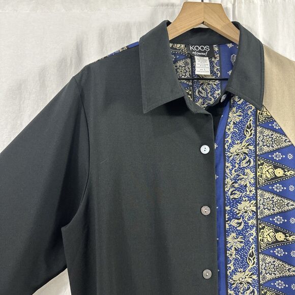 Koos Of Course Mixed Pattern Blue Black Button Up Shirt Womens Size L Lagenlook - Picture 4 of 12